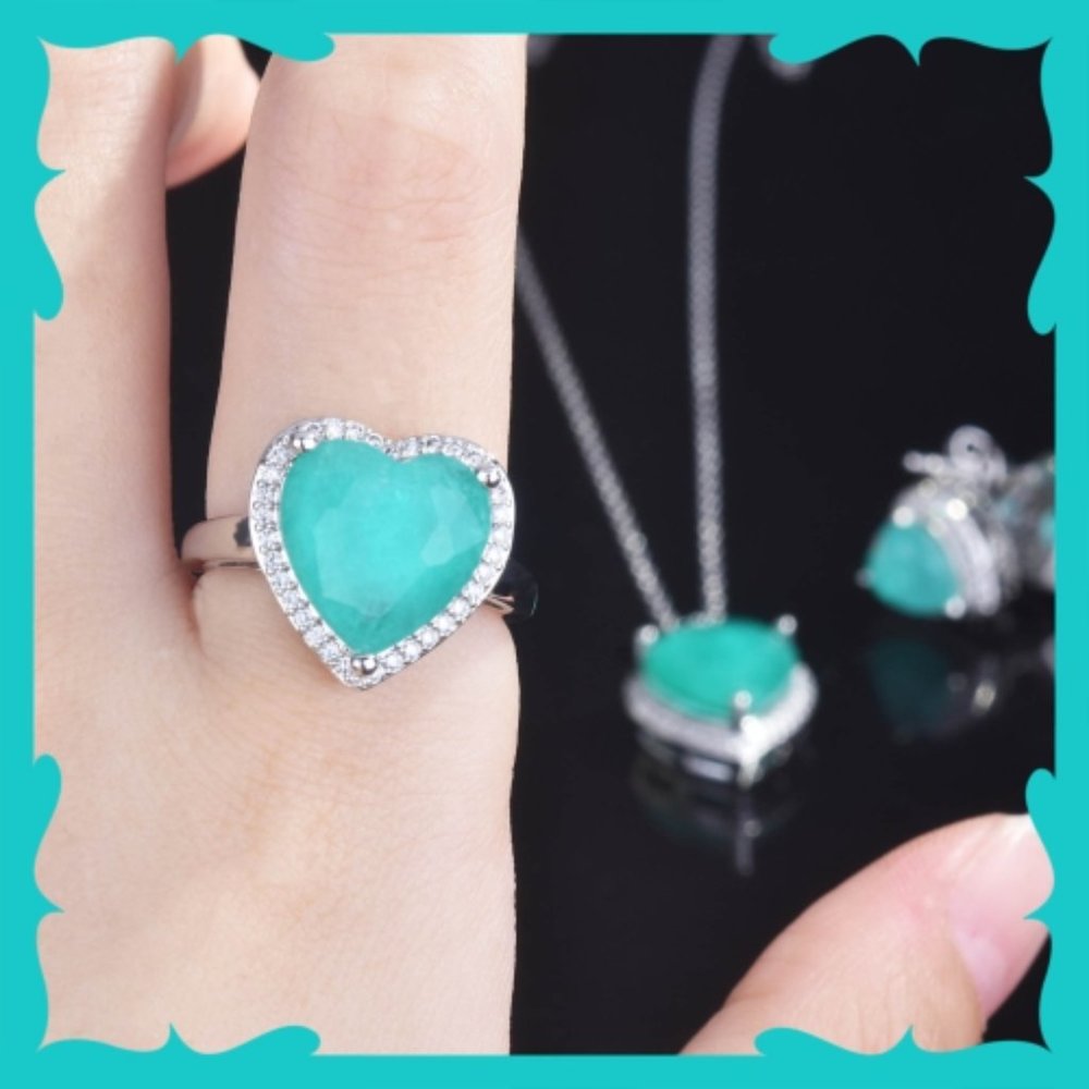 Gorgeous Brazilian Neon Blue Paraiba Tourmaline 3pc Jewelry Set not 925 - Picture 9 of 10